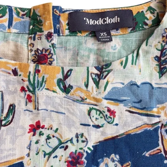 Like New ModCloth Travel Road Trip Linen Blend Top Size XS - Picture 2 of 9